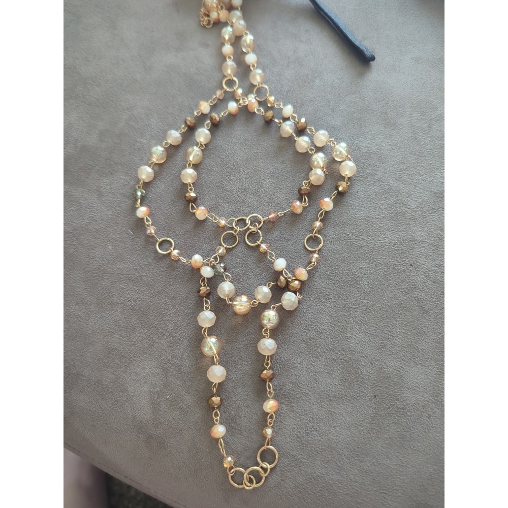 Vintage Double Strand Gold Toned Beaded Necklace With‎ Extra Drop - 36 Inches
